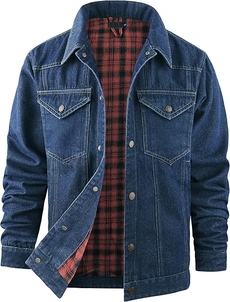 Men's Flannel Lined Denim Jackets Cowboy Cut