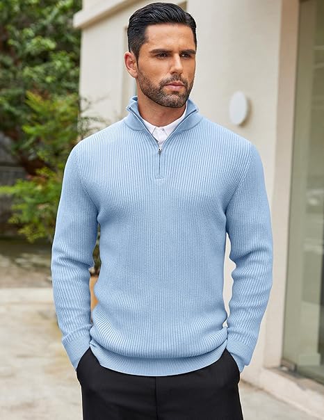 Mens Quarter Zip Jumper Knitted Turtleneck